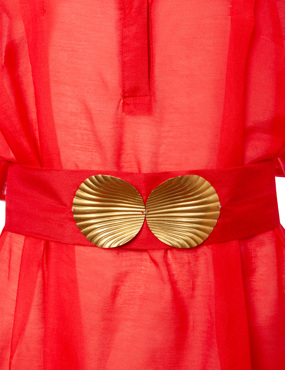 SYROS MINI DRESS WITH GOLDEN SHELL-BUCKLES AND HANDMADE TASSELS