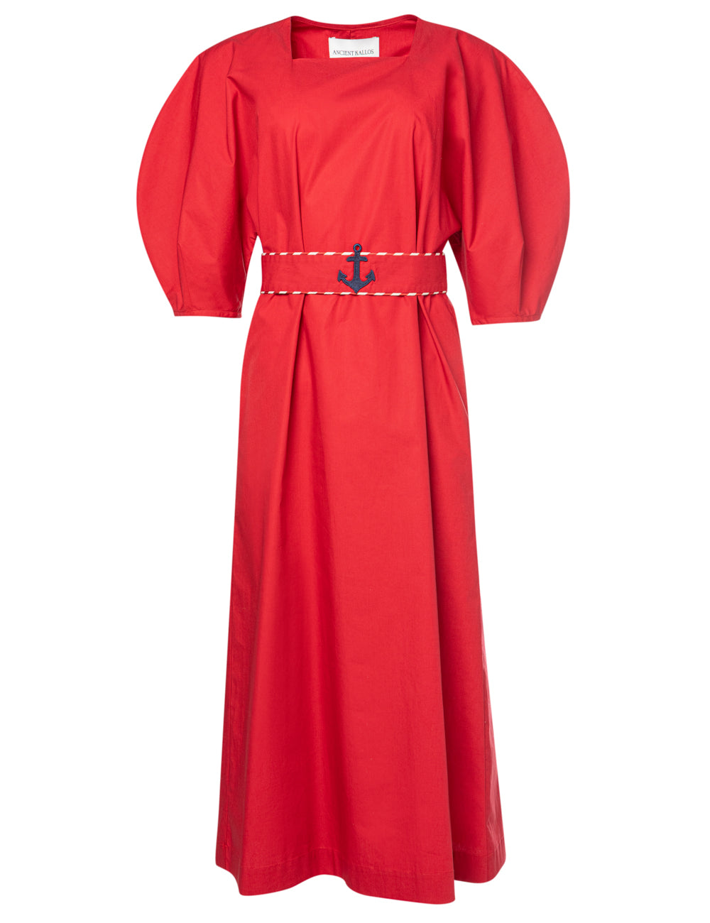 NAUSICA PUFFED SLEEVE DRESS WITH EMBROIDERED REMOVABLE BELT