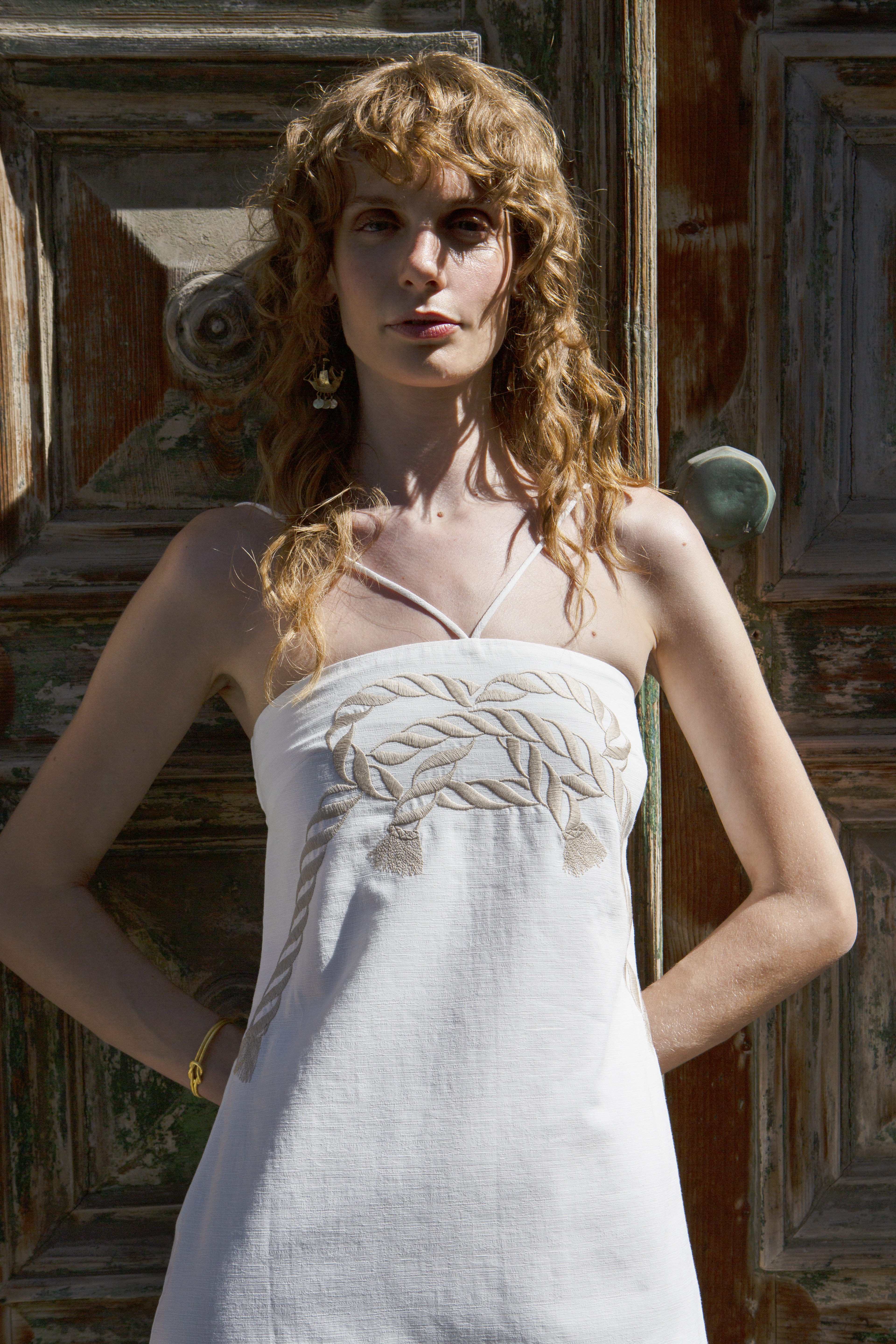 MARINA EMBROIDERED MINI HALTER DRESS